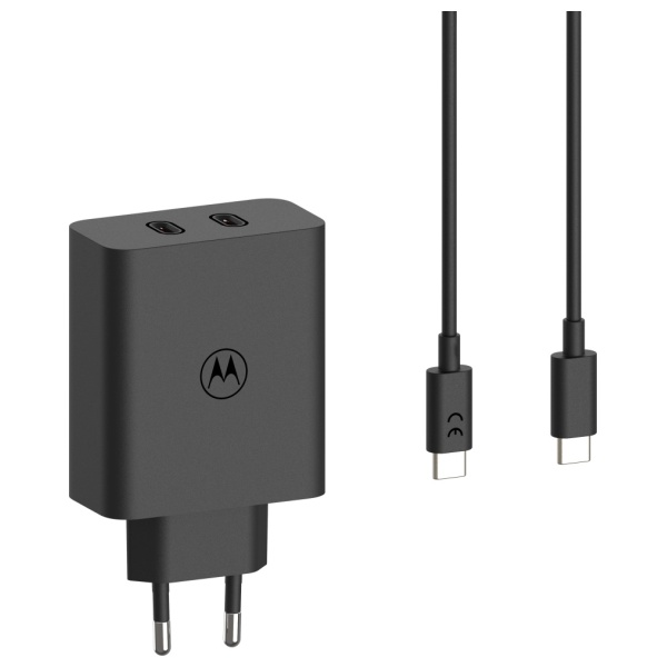 Sieninis įkroviklis Motorola TurboPower 125W Dual 2x USB-C su USB-C 1m laidu, juodos spalvos aprašymas - Prekės nuotrauka