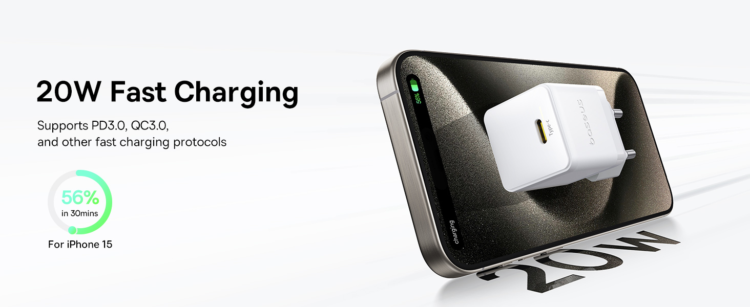 Baseus Sieninis įkroviklis Palm 20W USB-C QC3.0 PD3.0, baltas aprašymas - Prekės nuotrauka