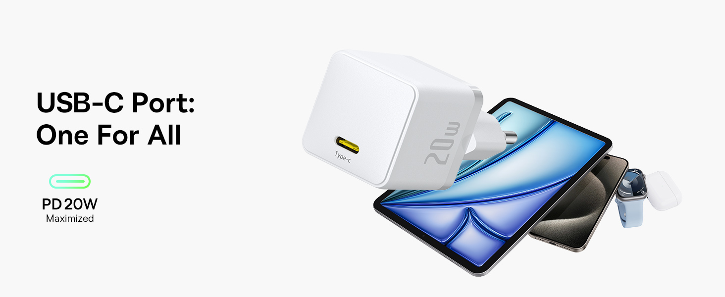 Baseus Sieninis įkroviklis Palm 20W USB-C QC3.0 PD3.0, baltas aprašymas - Prekės nuotrauka