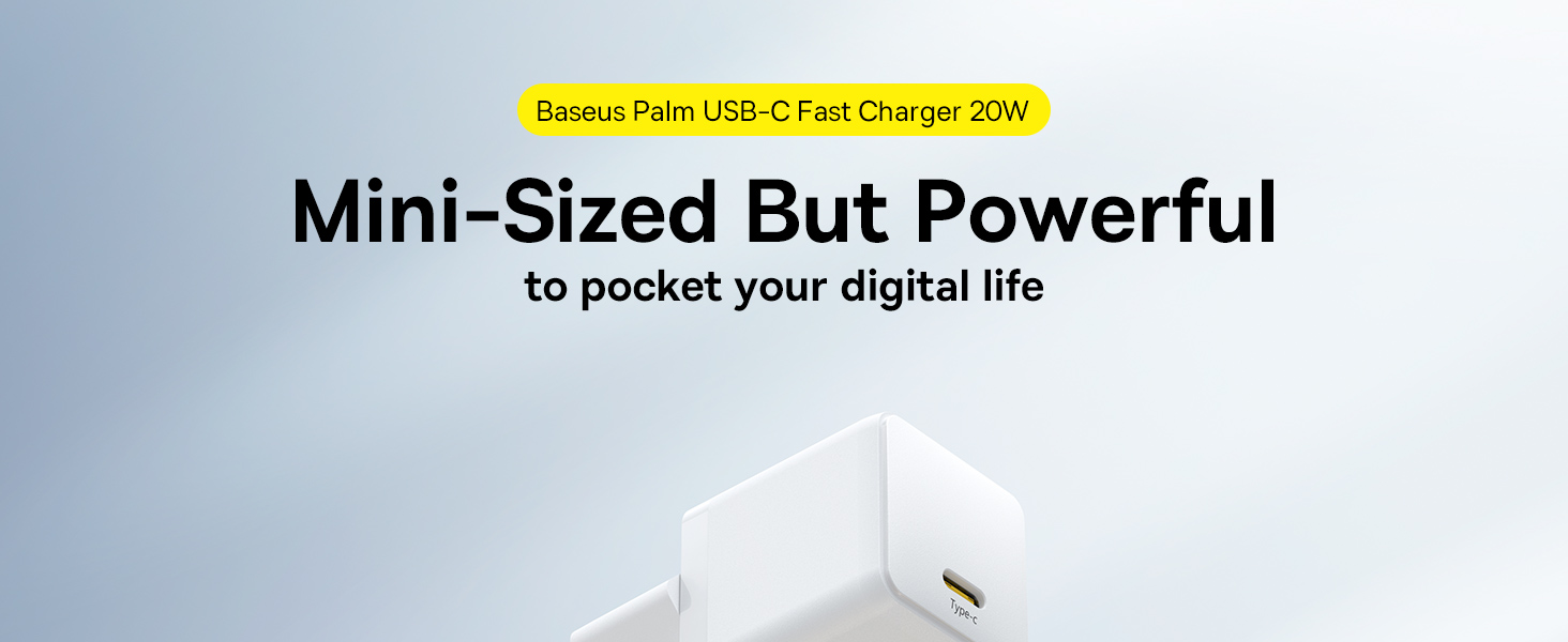 Baseus Sieninis įkroviklis Palm 20W USB-C QC3.0 PD3.0, baltas aprašymas - Prekės nuotrauka