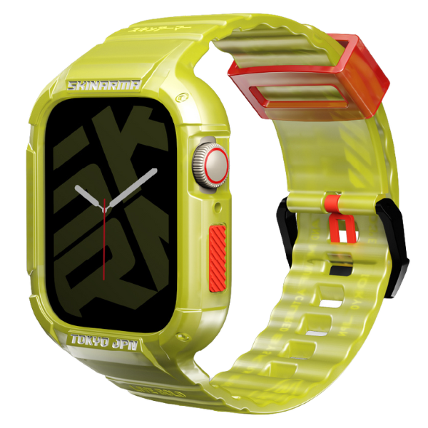 „Skinarma Band+Dėklas Saido 2in1 Apple Watch 45/44mm“ geltonas neoninis aprašymas - Prekės nuotrauka