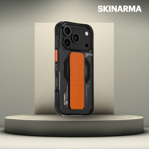 Skinarma Haxa dėklas, skirtas iPhone 17 Pro, su magnetiniu įkrovimu ir laikikliu-stovu, grafito spalvos aprašymas - Prekės nuotrauka