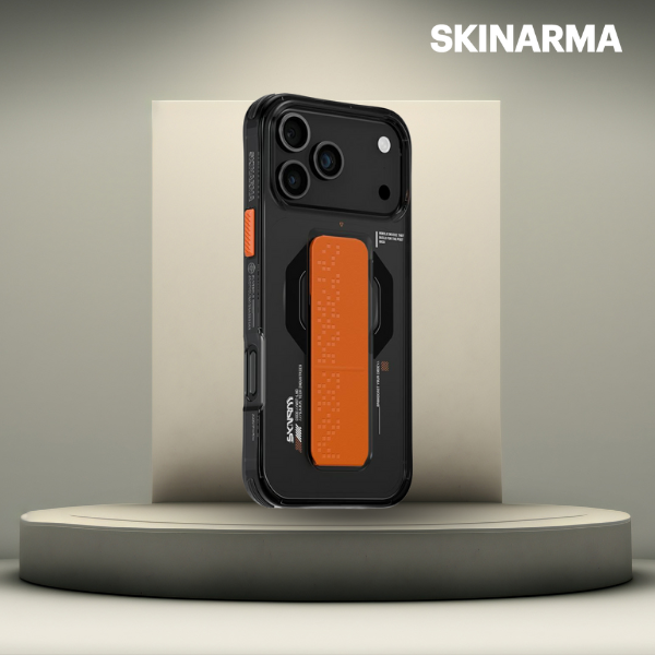 Skinarma Haxa dėklas, skirtas iPhone 17 Pro Max, su magnetiniu įkrovimu ir laikikliu-stovu, grafito spalvos aprašymas - Prekės nuotrauka
