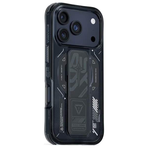 Skinarma Helio dėklas skirtas Apple iPhone 17 Pro Magnetic Charging + Grip Stand Graphite aprašymas - Prekės nuotrauka