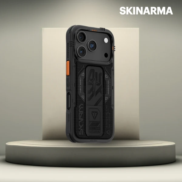 Skinarma Phantom dėklas skirtas Apple iPhone 17 Pro Magnetic Charging + Grip Stand juodos spalvos aprašymas - Prekės nuotrauka