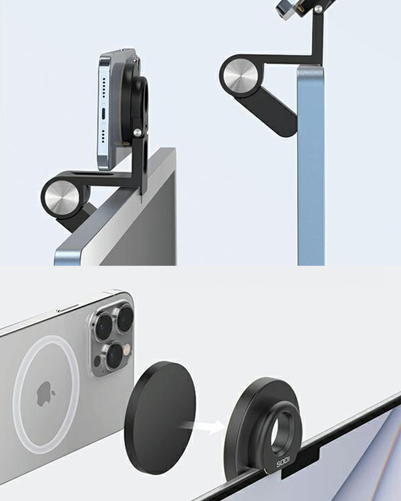 SODI 3-in-1 magnetinis įkrovimo stovas, skirtas iMac BM-330, juodos spalvos, MagSafe aprašymas - Prekės nuotrauka