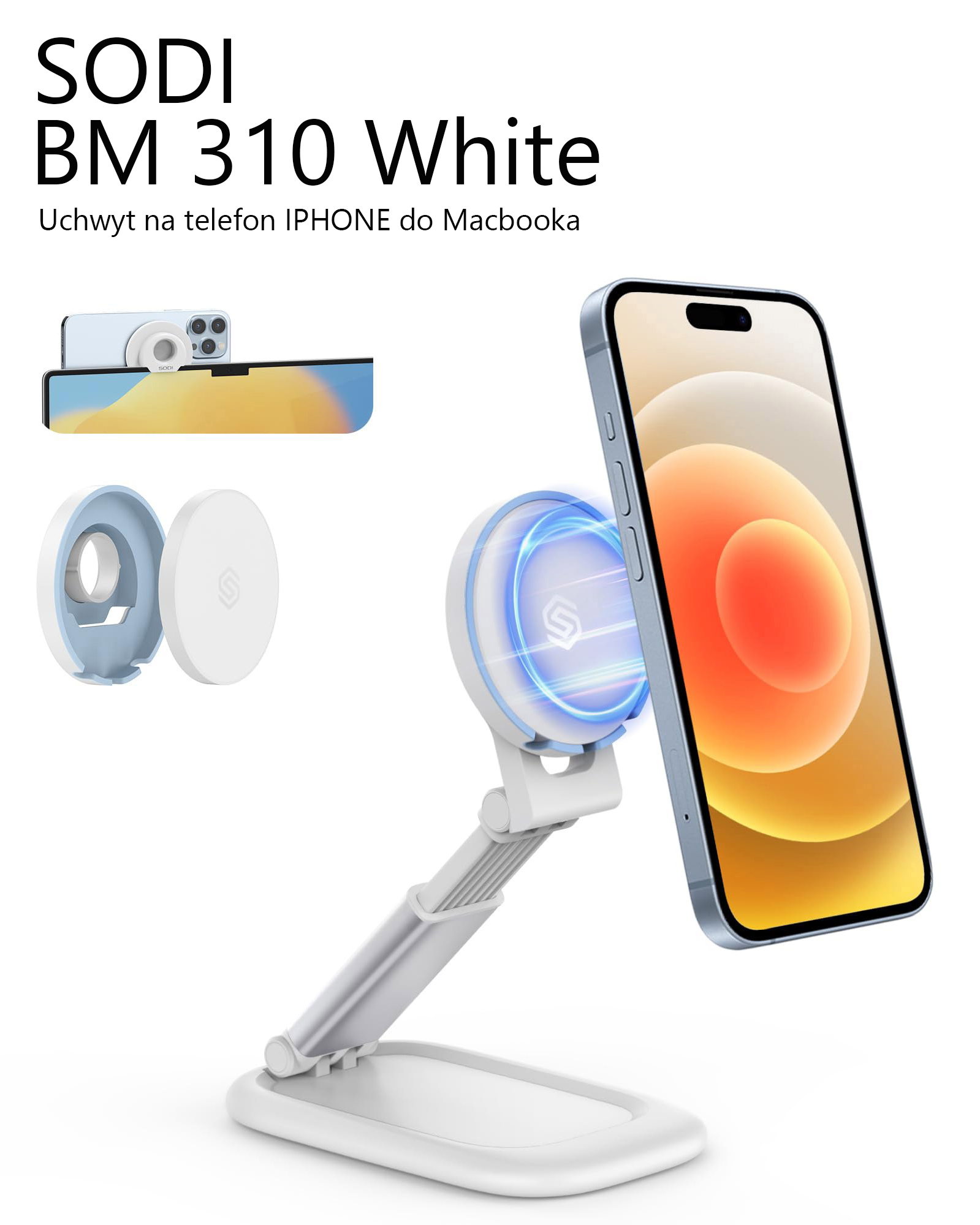 SODI magnetinis stovas BM-310 baltos spalvos MagSafe aprašymas - Prekės nuotrauka