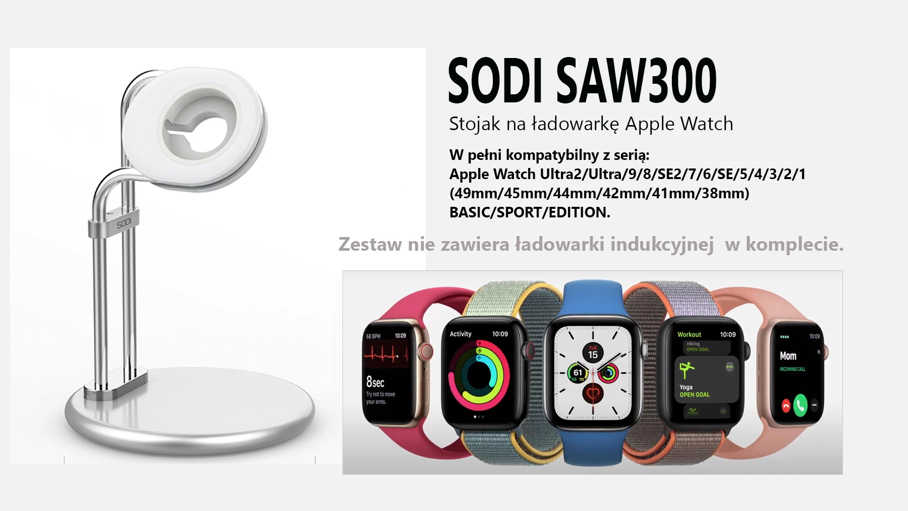SODI stovas Apple Watch SAW-300 sidabro spalvos aprašymas - Prekės nuotrauka SODI stovas Apple Watch SAW-300 sidabro spalvos aprašymas - Prekės nuotrauka