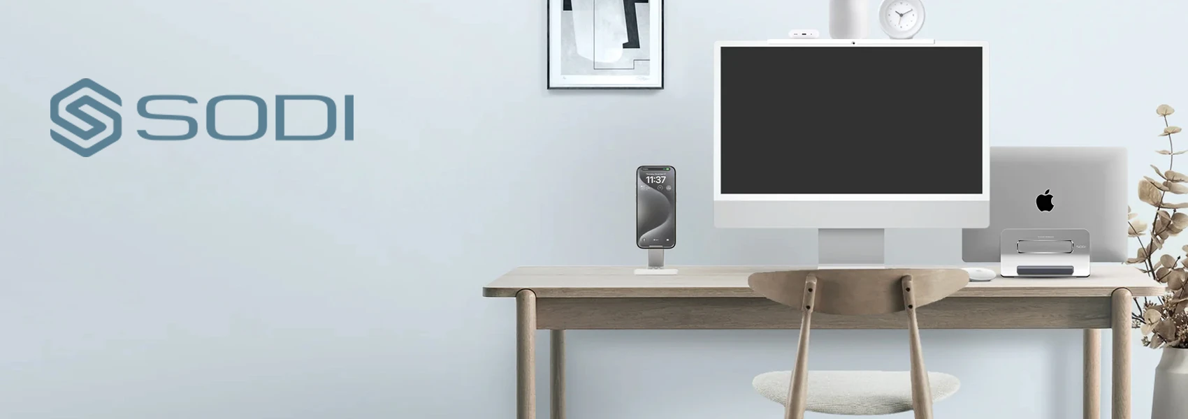 SODI stovas telefonui SIM-300 sidabro spalvos MagSafe aprašymas - Prekės nuotrauka SODI stovas telefonui SIM-300 sidabro spalvos MagSafe aprašymas - Prekės nuotrauka