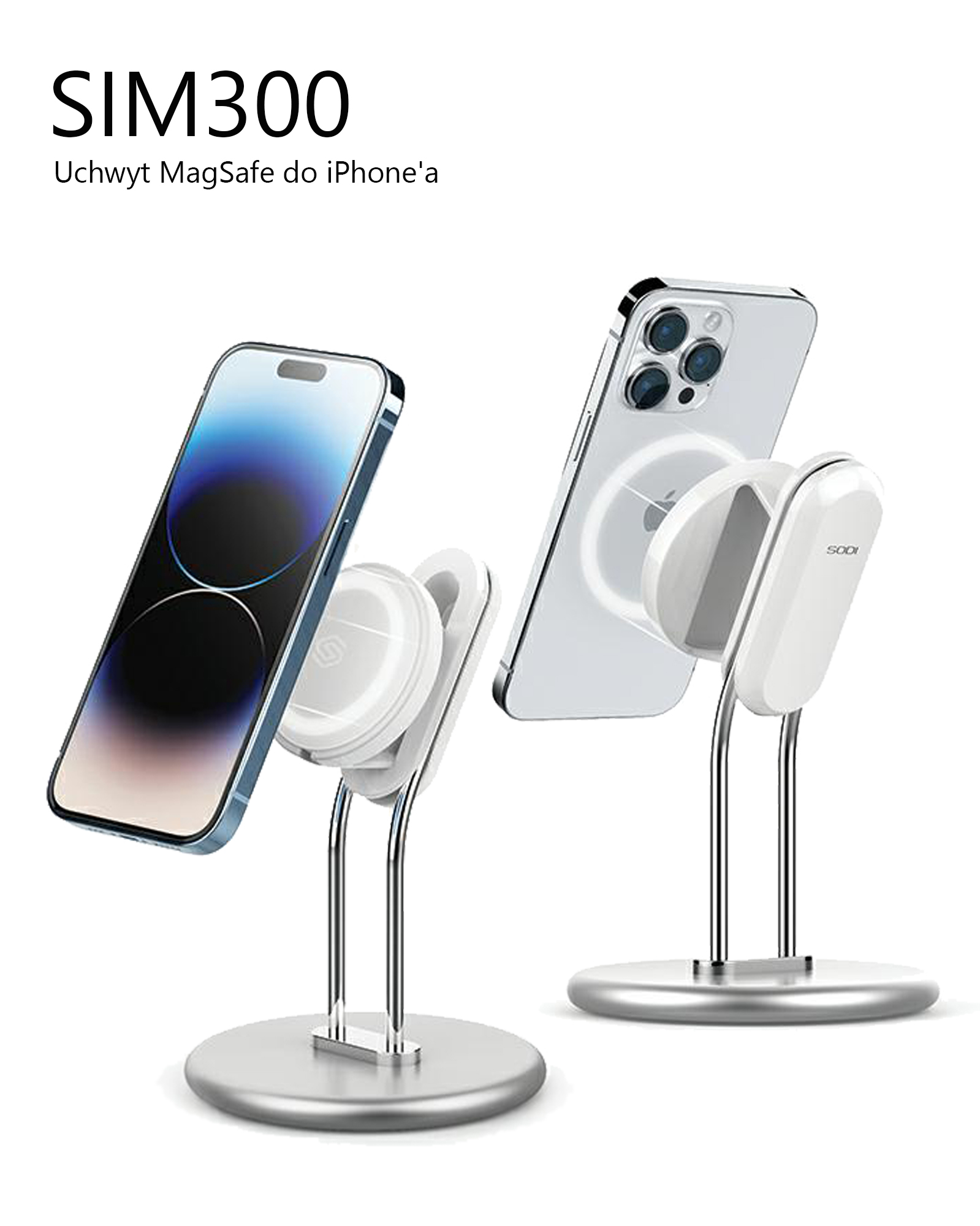 SODI telefono stovas SIM-300 sidabro spalvos MagSafe aprašymas - Prekės nuotrauka