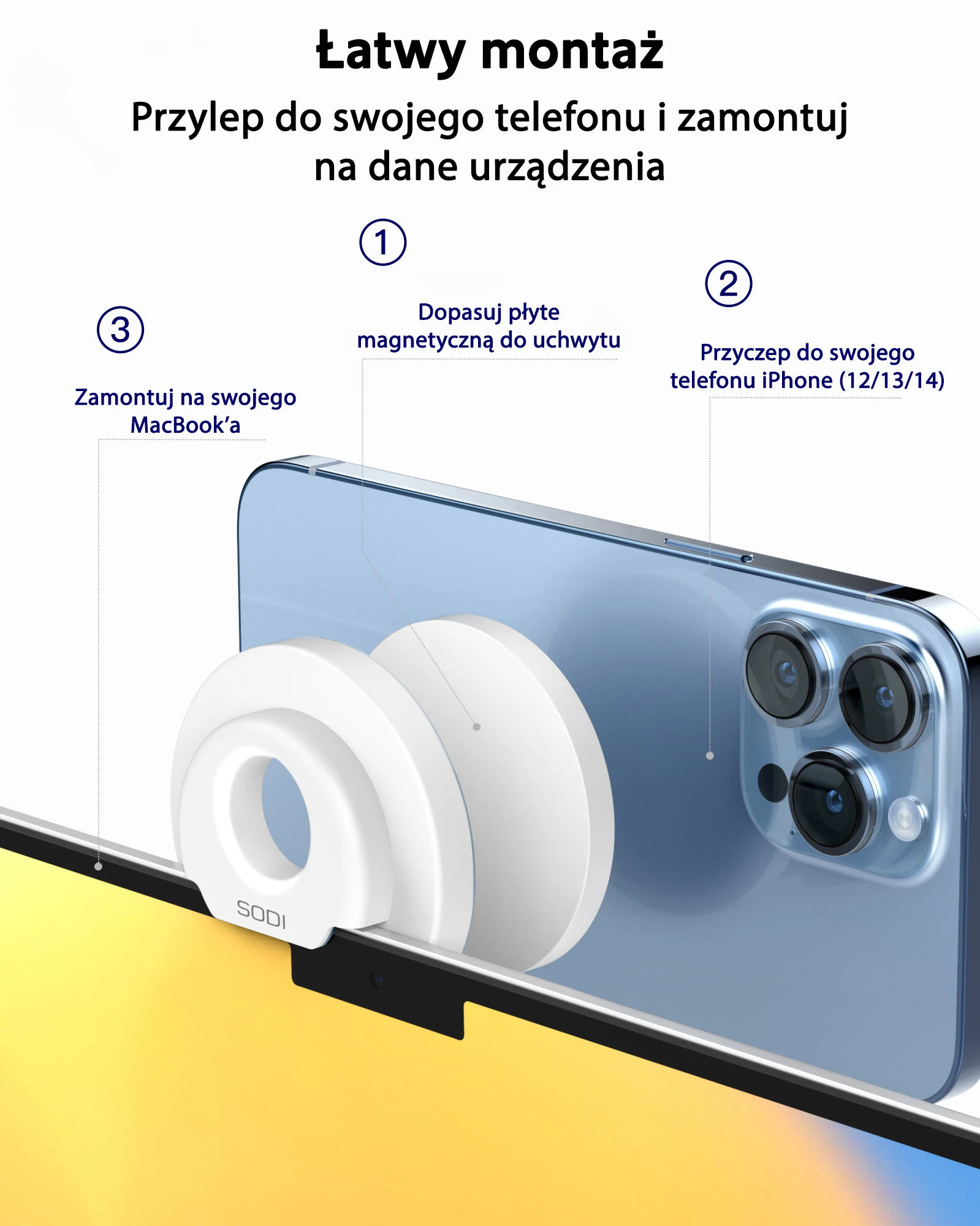 SODI Laikiklis indukcyjny do MacBooka BM-300 baltos spalvos MagSafe aprašymas - Prekės nuotrauka SODI Laikiklis indukcyjny do MacBooka BM-300 baltos spalvos MagSafe aprašymas - Prekės nuotrauka