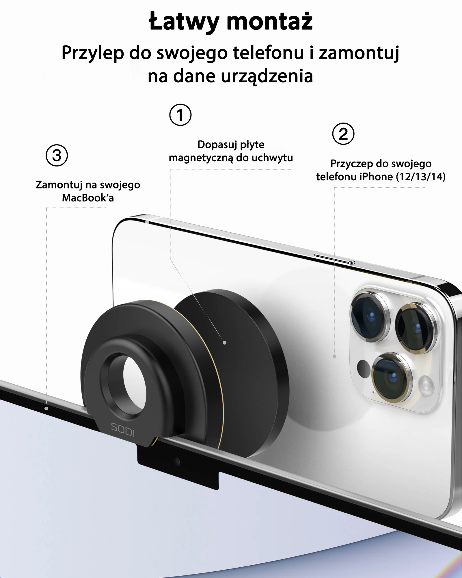 SODI Laikiklis indukcyjny do MacBooka BM-300 juodos spalvos MagSafe aprašymas - Prekės nuotrauka