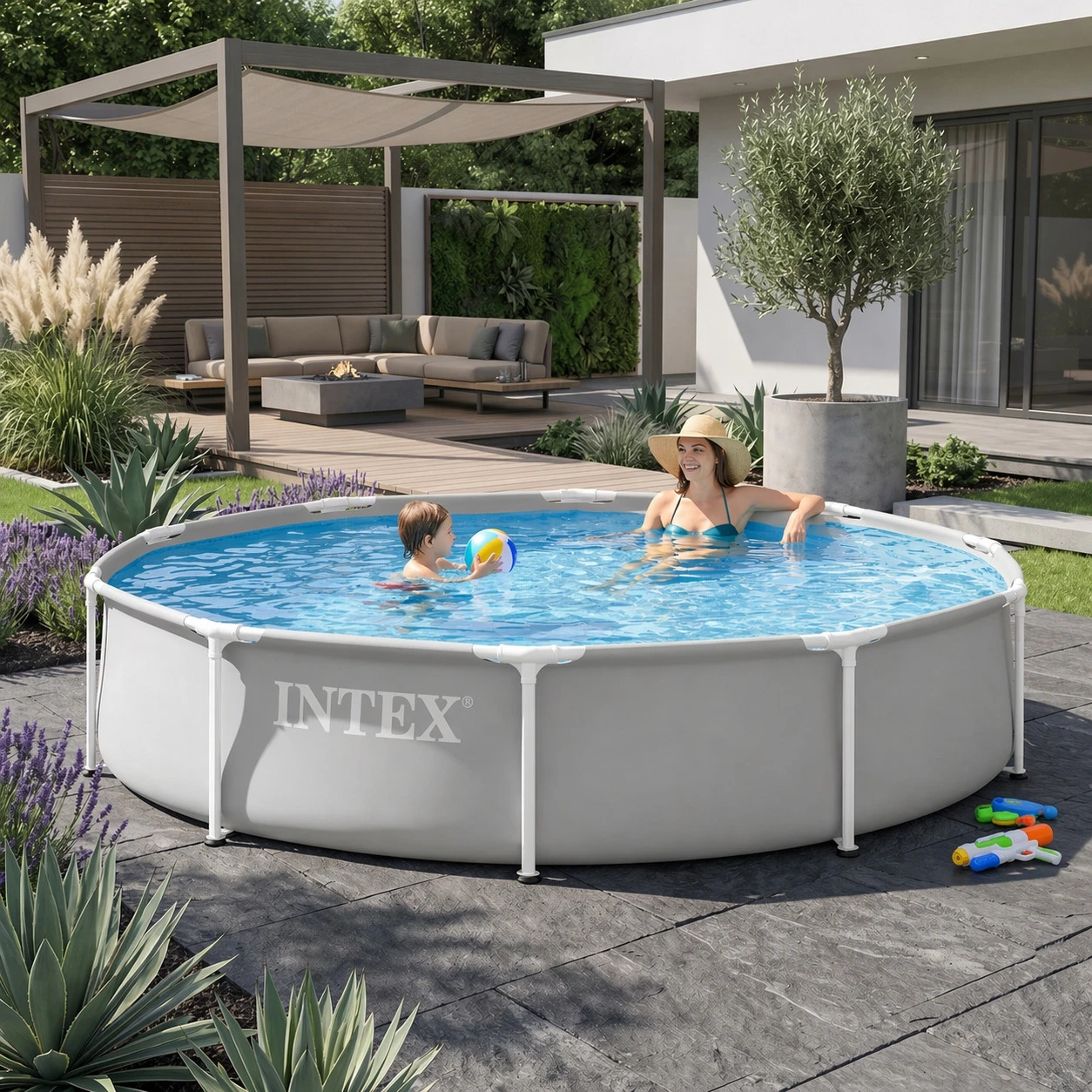 Sodo karkasinis baseinas apvalus 305×76 cm, pilkas, INTEX 26700ND aprašymas - Prekės nuotrauka