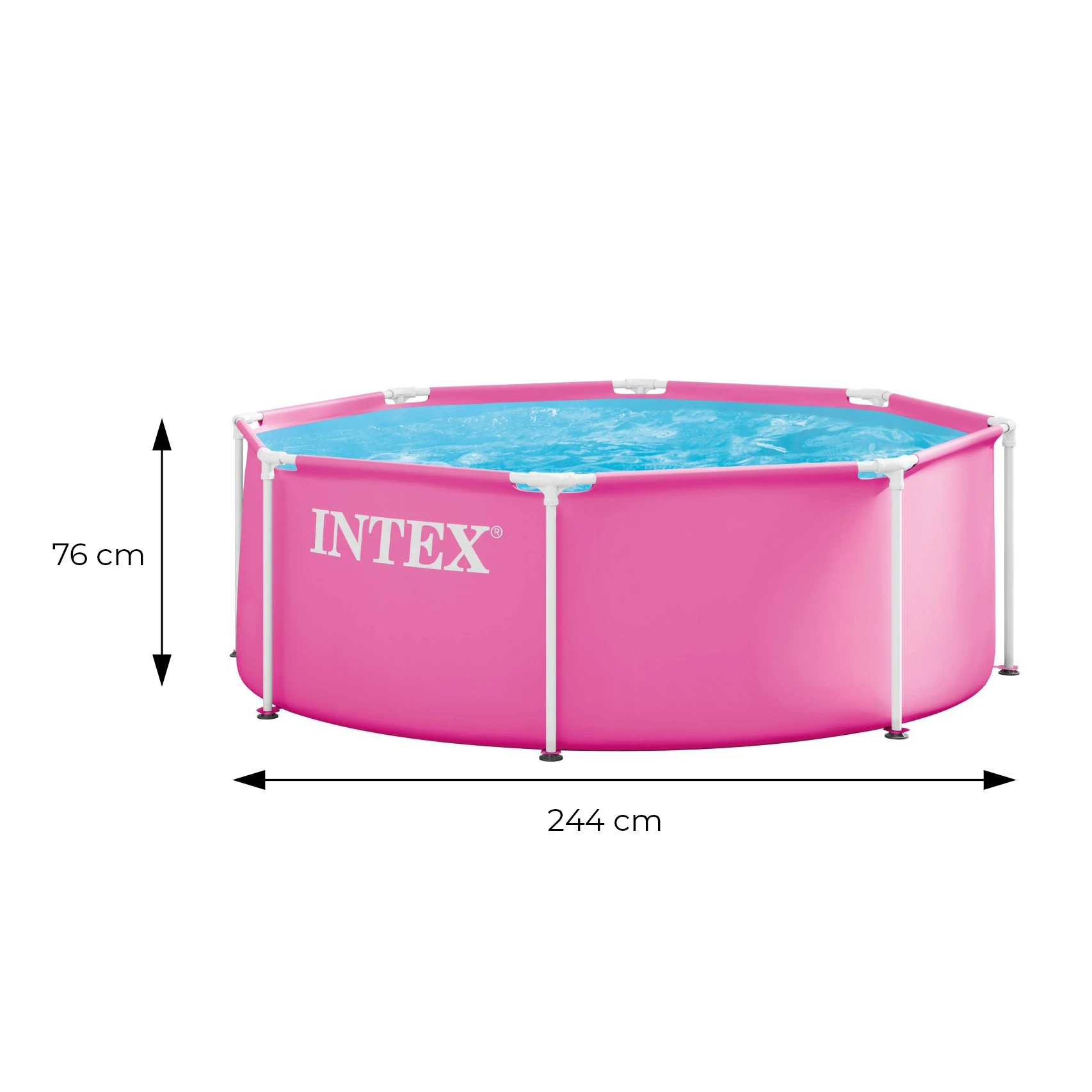 Sodo karkasinis baseinas apvalus vaikams 244×76 cm, rožinis, INTEX 28290ND aprašymas - Prekės nuotrauka