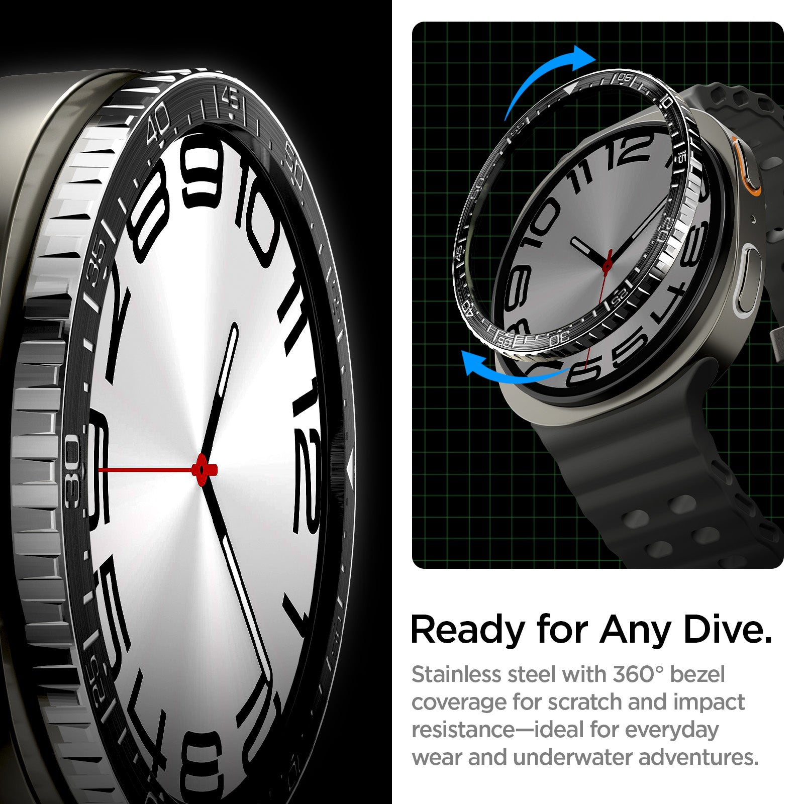 Spigen Bezel Tune (Diver), juodas – Samsung Galaxy Watch Ultra 2 47mm aprašymas - Prekės nuotrauka