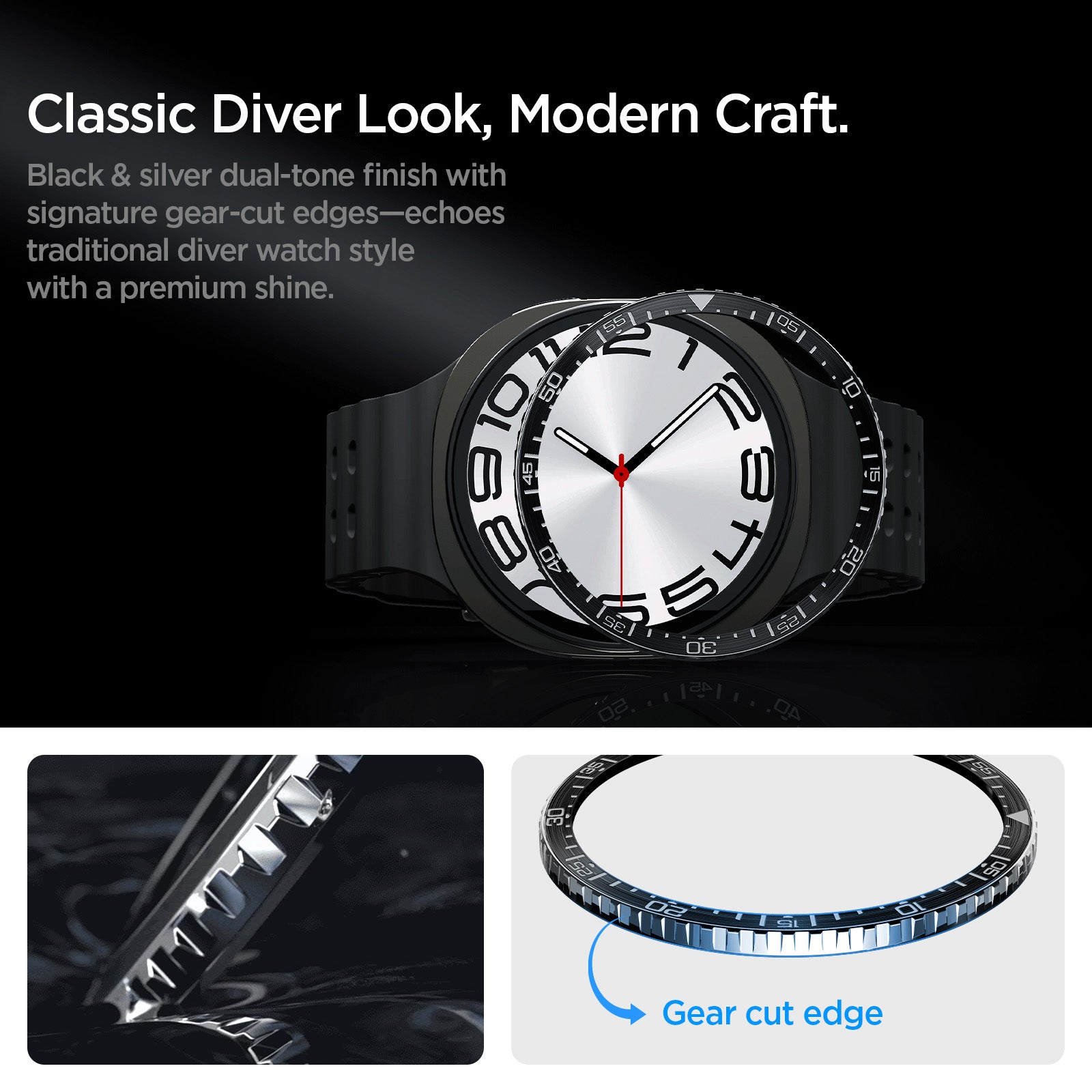 Spigen Bezel Tune (Diver), juodas – Samsung Galaxy Watch Ultra 2 47mm aprašymas - Prekės nuotrauka