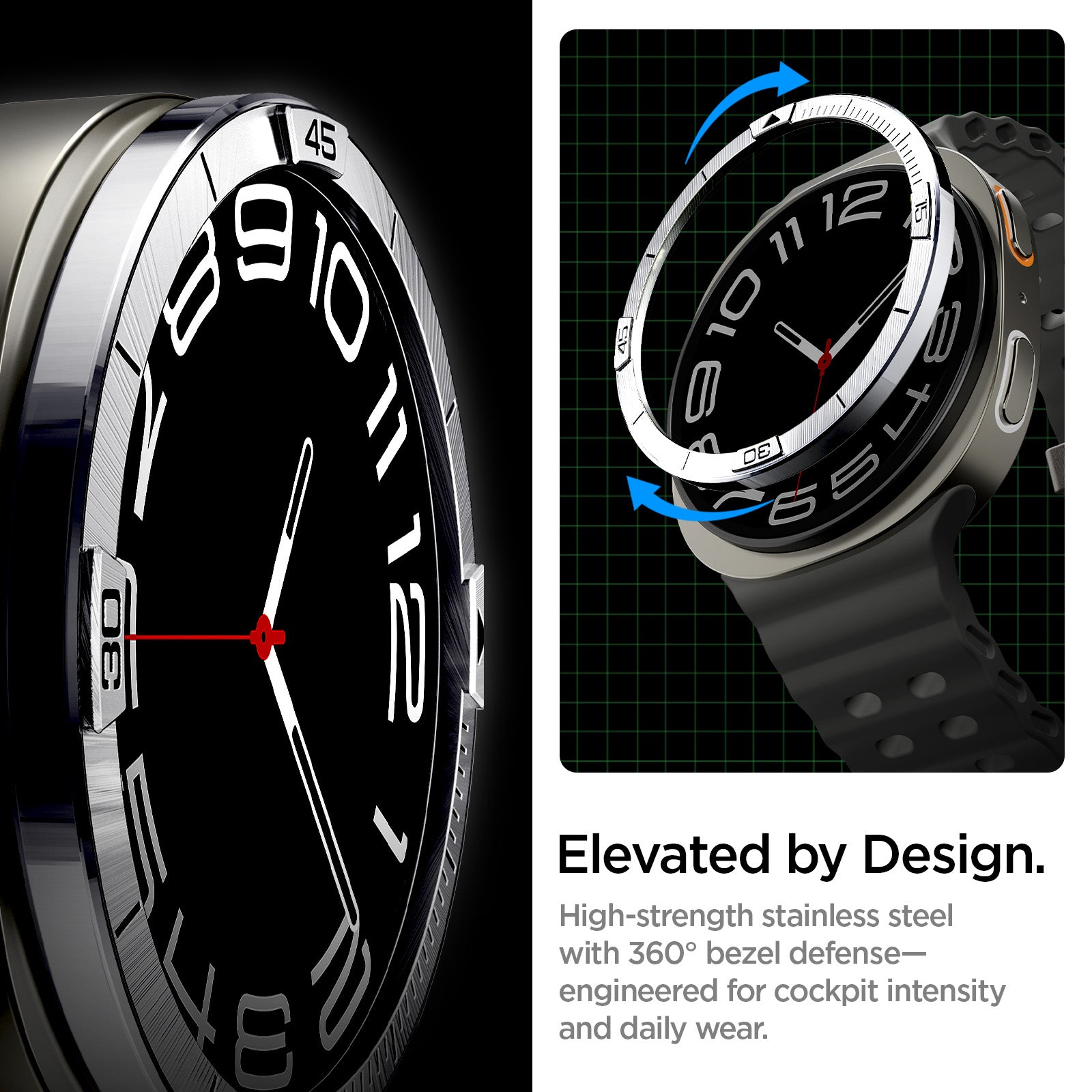 Spigen Bezel Tune (Pilot), sidabrinis – Samsung Galaxy Watch Ultra 2 47mm aprašymas - Prekės nuotrauka
