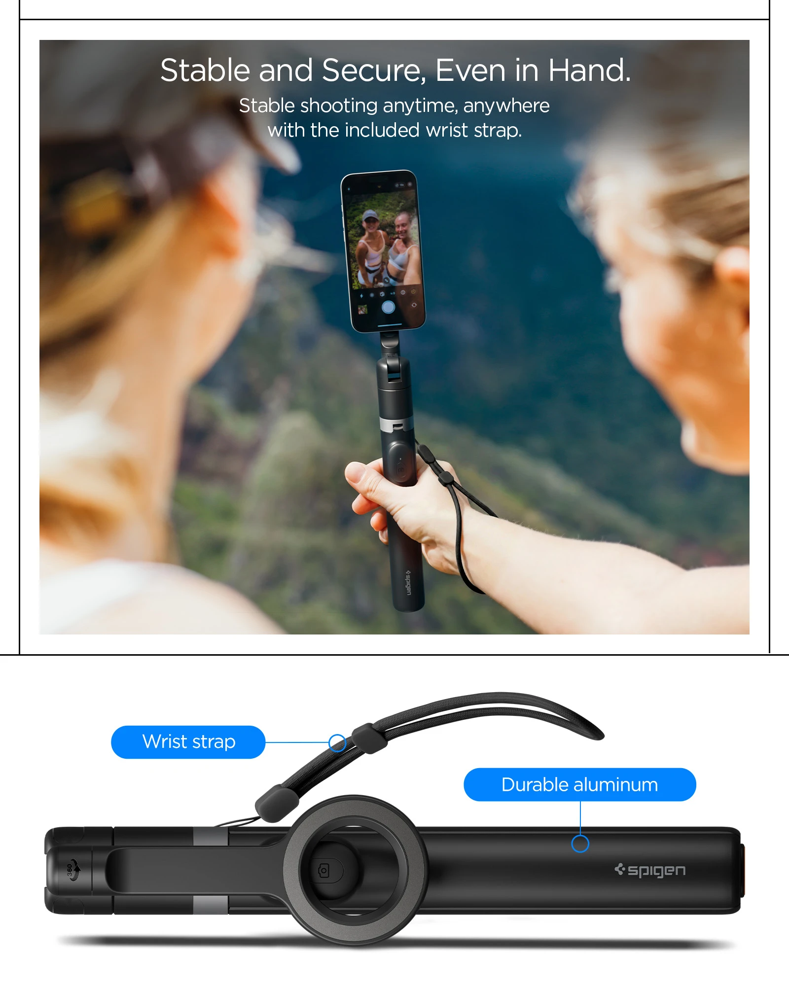 Spigen MagSafe Tripod Selfie Stick, juodos spalvos aprašymas - Prekės nuotrauka
