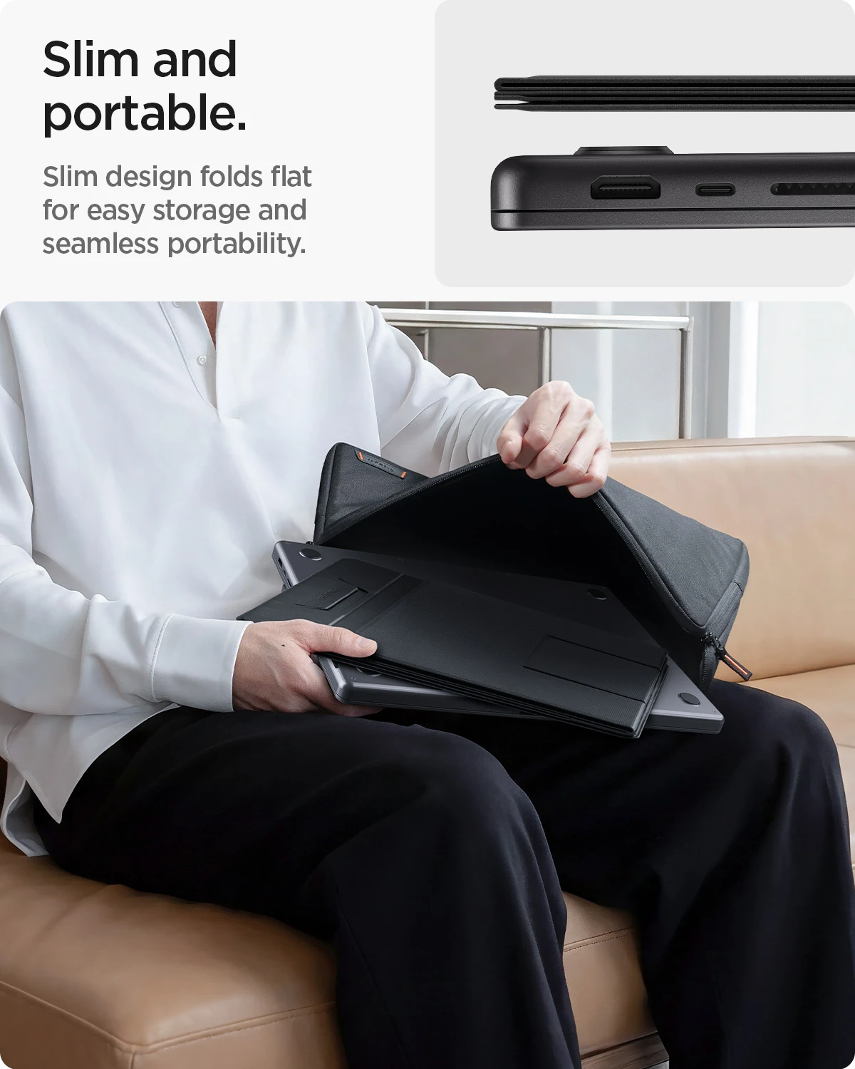 Spigen Slim Fold Nešiojamas kompiuteris Stand & Standing Desk LD201-S10, juodas aprašymas - Prekės nuotrauka