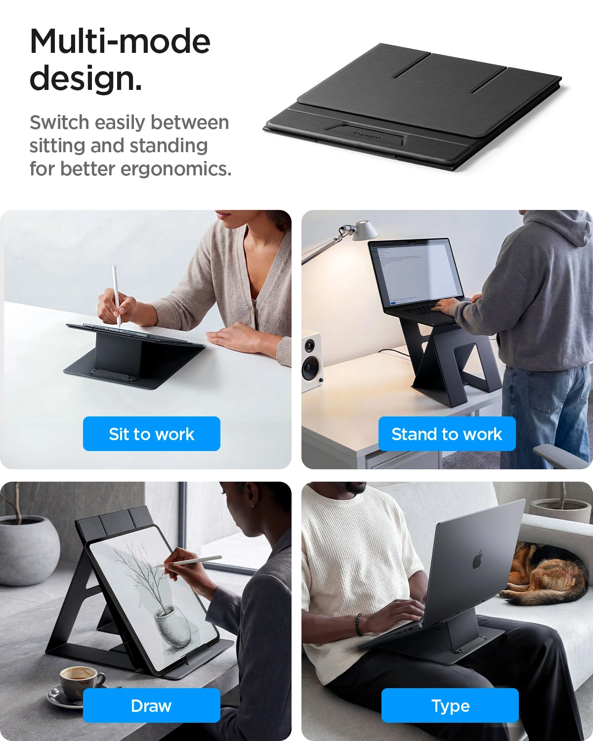 Spigen Slim Fold Nešiojamas kompiuteris Stand & Standing Desk LD201-S10, juodas aprašymas - Prekės nuotrauka