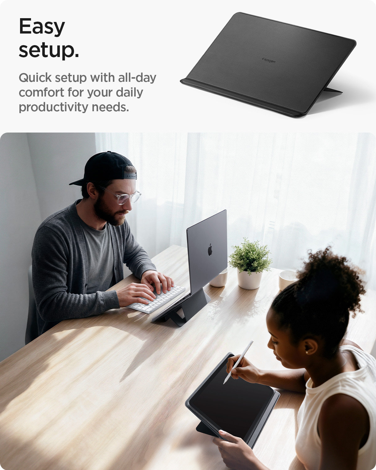 Spigen Slim Fold nešiojamojo kompiuterio stovas LD201-S7, juodas aprašymas - Prekės nuotrauka