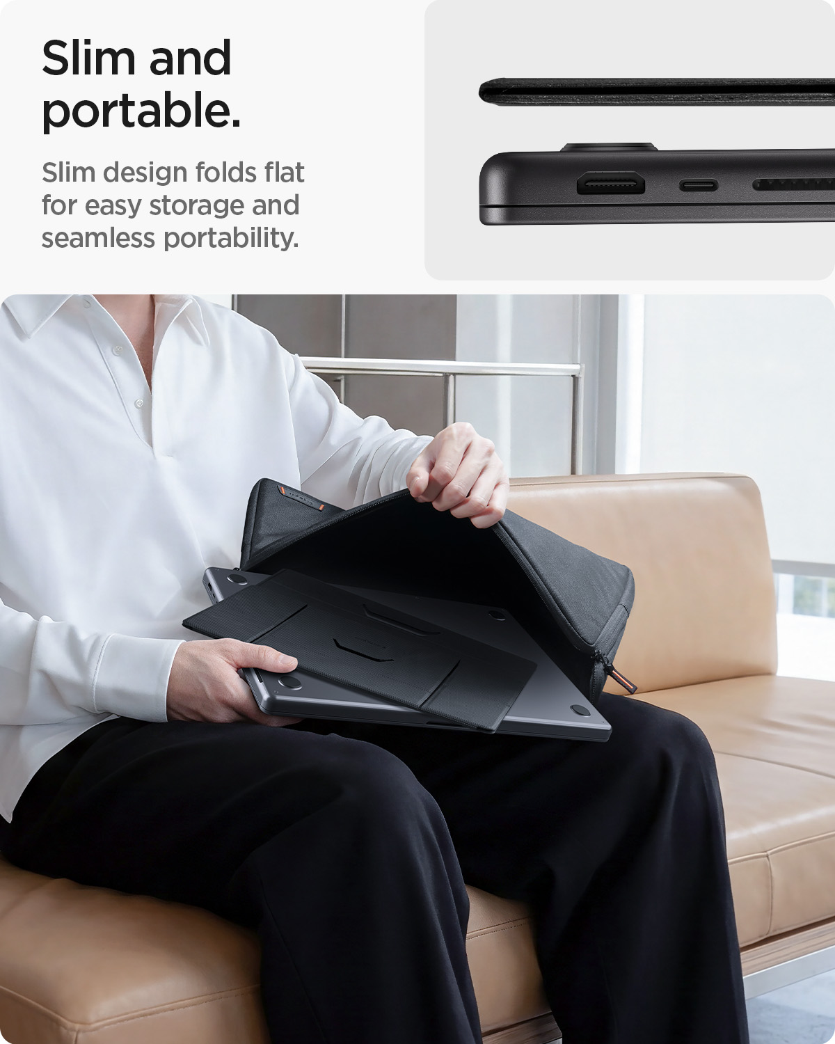 Spigen Slim Fold nešiojamojo kompiuterio ir planšetės stovas LD201-S8, juodas aprašymas - Prekės nuotrauka