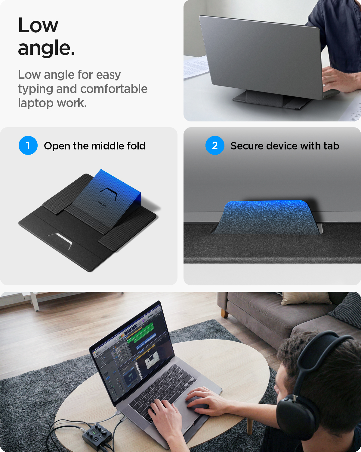 Spigen Slim Fold nešiojamojo kompiuterio ir planšetės stovas LD201-S8, juodas aprašymas - Prekės nuotrauka