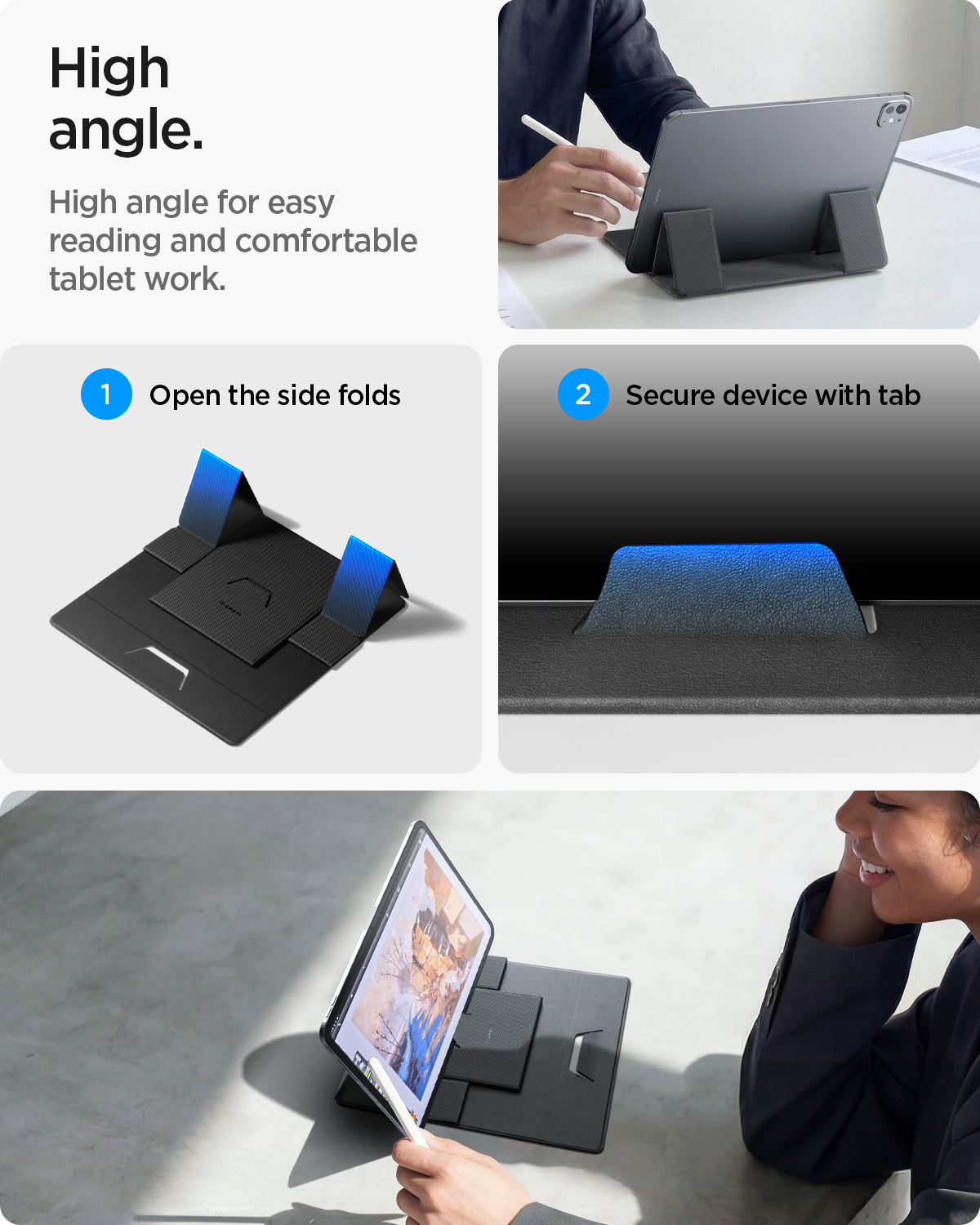Spigen Slim Fold nešiojamojo kompiuterio ir planšetės stovas LD201-S8, juodas aprašymas - Prekės nuotrauka