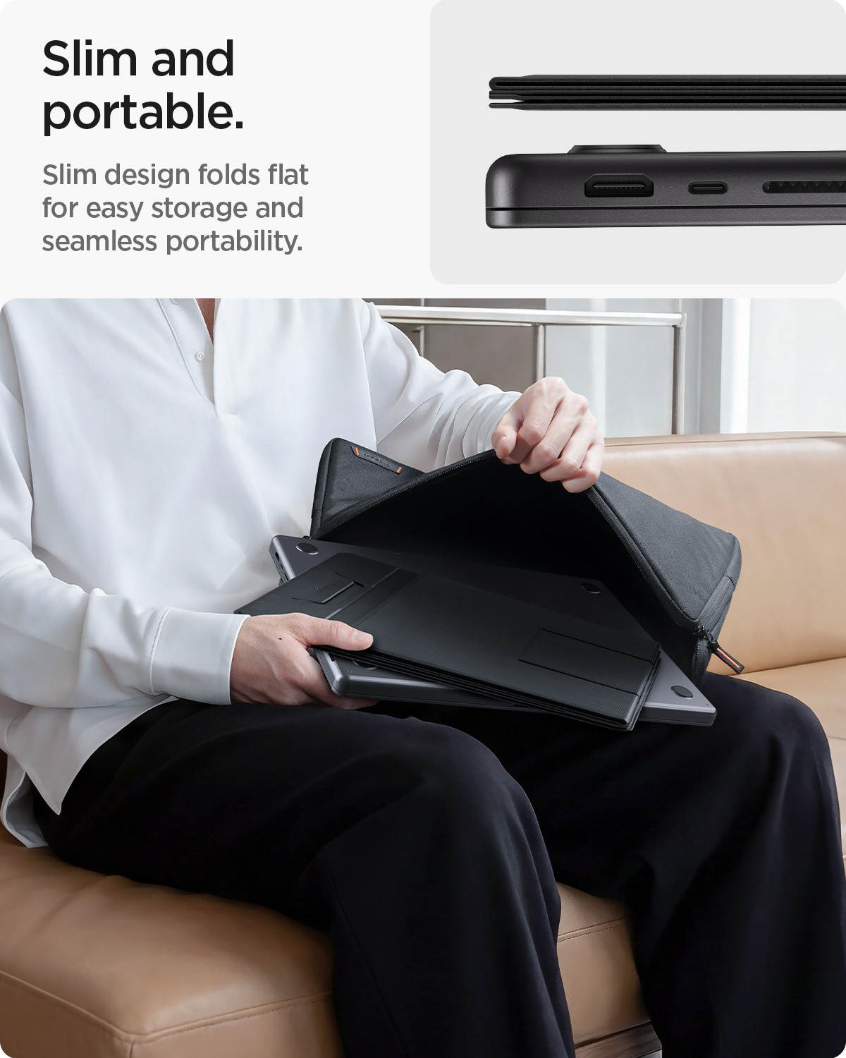 Spigen Slim Fold nešiojamojo kompiuterio stovas ir reguliuojamo aukščio stalas LD201-S10, juodas aprašymas - Prekės nuotrauka