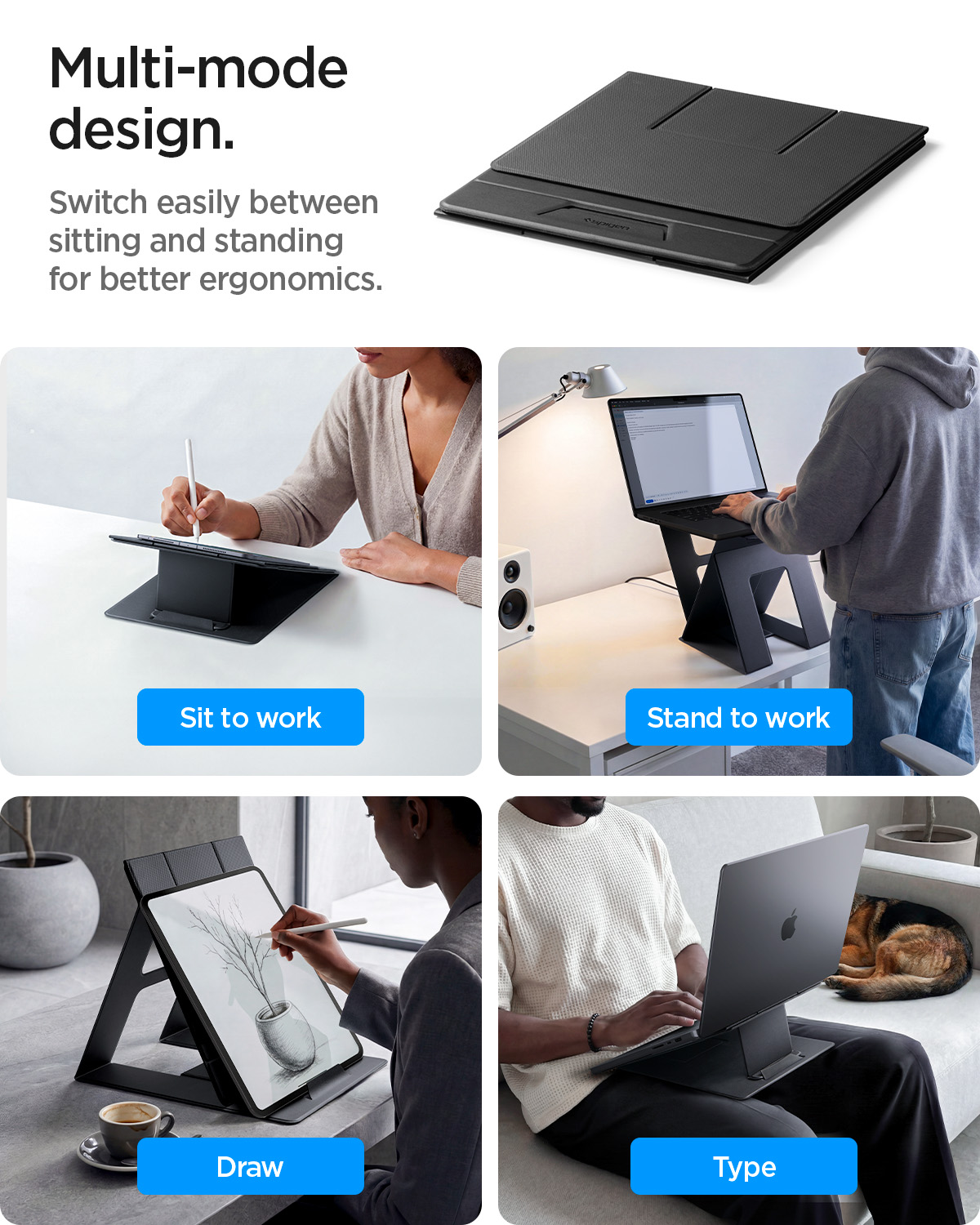 Spigen Slim Fold nešiojamojo kompiuterio stovas ir reguliuojamo aukščio stalas LD201-S10, juodas aprašymas - Prekės nuotrauka