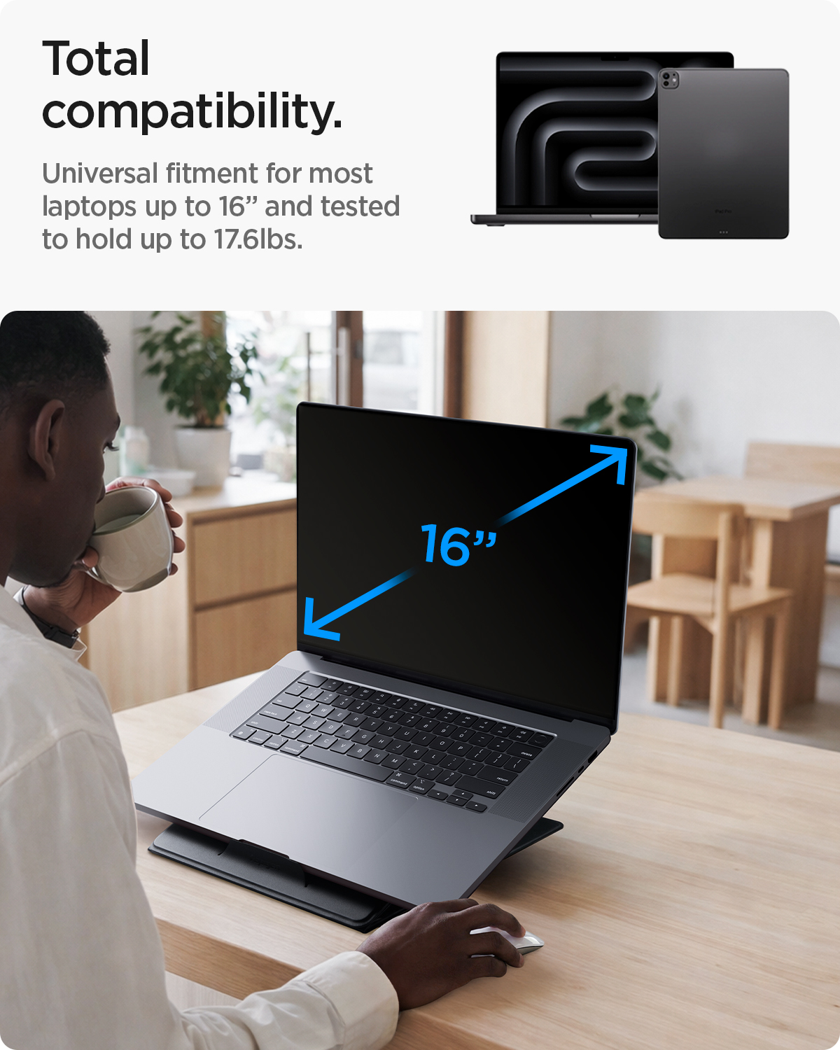 Spigen Slim Fold nešiojamojo kompiuterio stovas ir reguliuojamo aukščio stalas LD201-S10, juodas aprašymas - Prekės nuotrauka