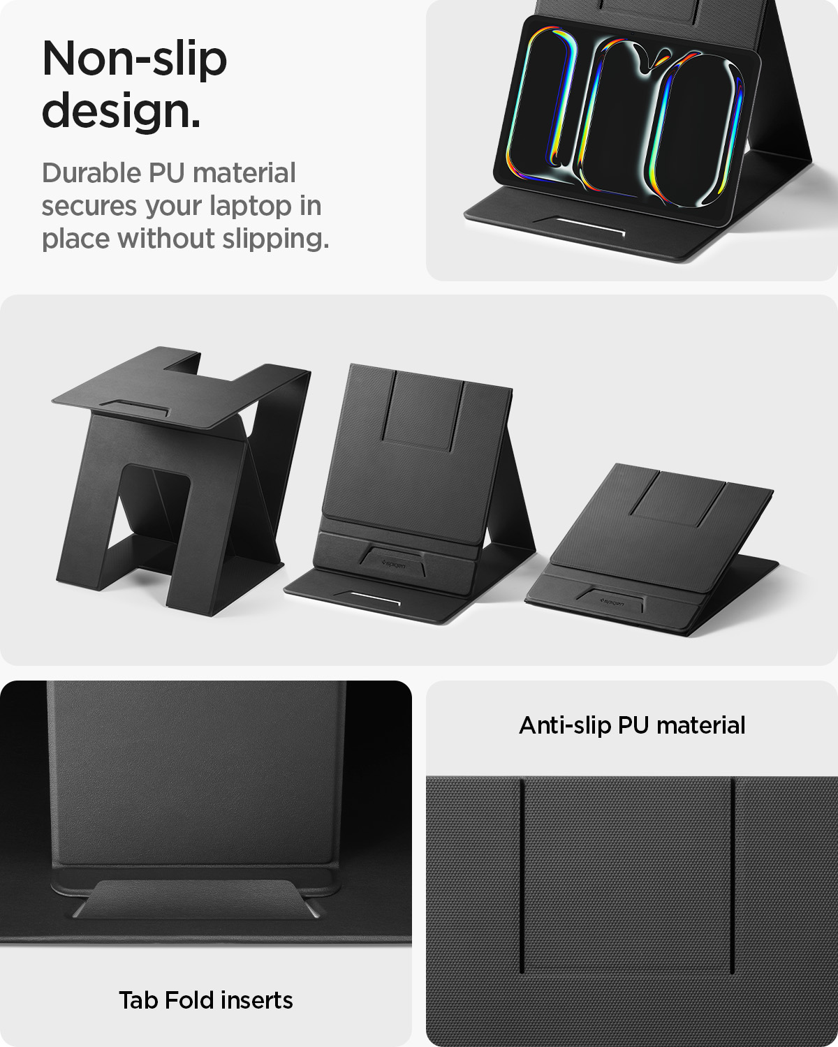 Spigen Slim Fold nešiojamojo kompiuterio stovas ir reguliuojamo aukščio stalas LD201-S10, juodas aprašymas - Prekės nuotrauka