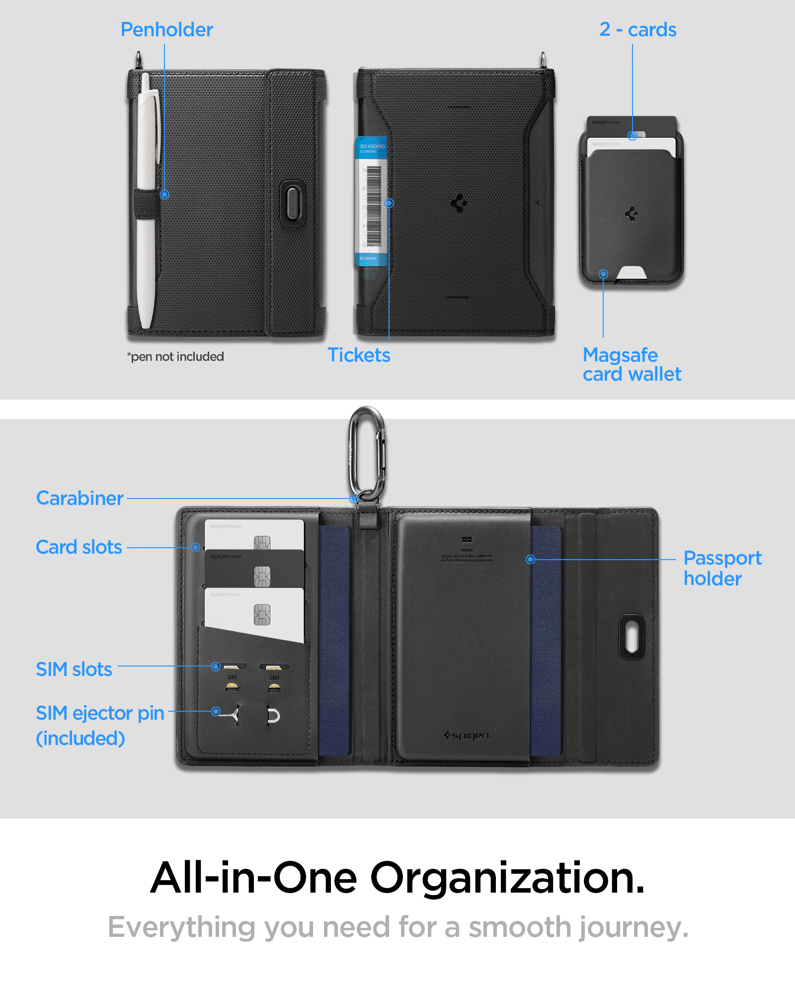 Spigen Universal Passport Holder with MagSafe Wallet, juodas aprašymas - Prekės nuotrauka