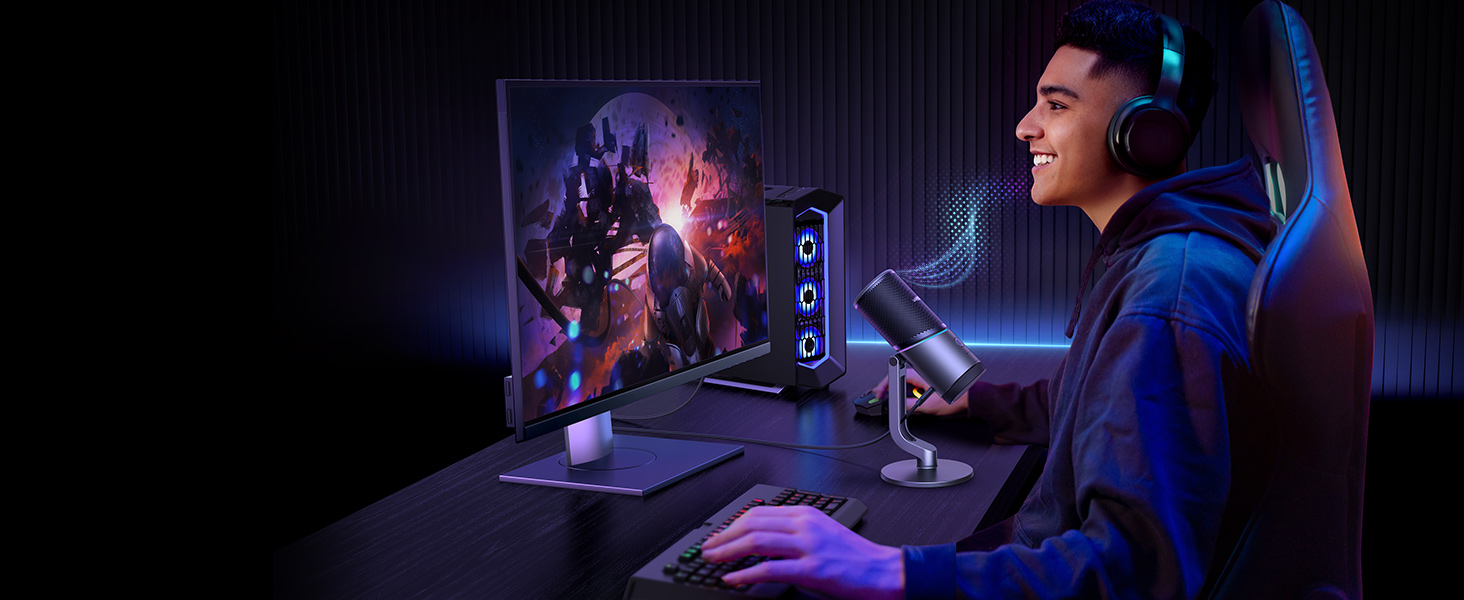 Ugreen Stalinis USB-C mikrofonas 24bit/96kHz su RGB apšvietimu aprašymas - Prekės nuotrauka
