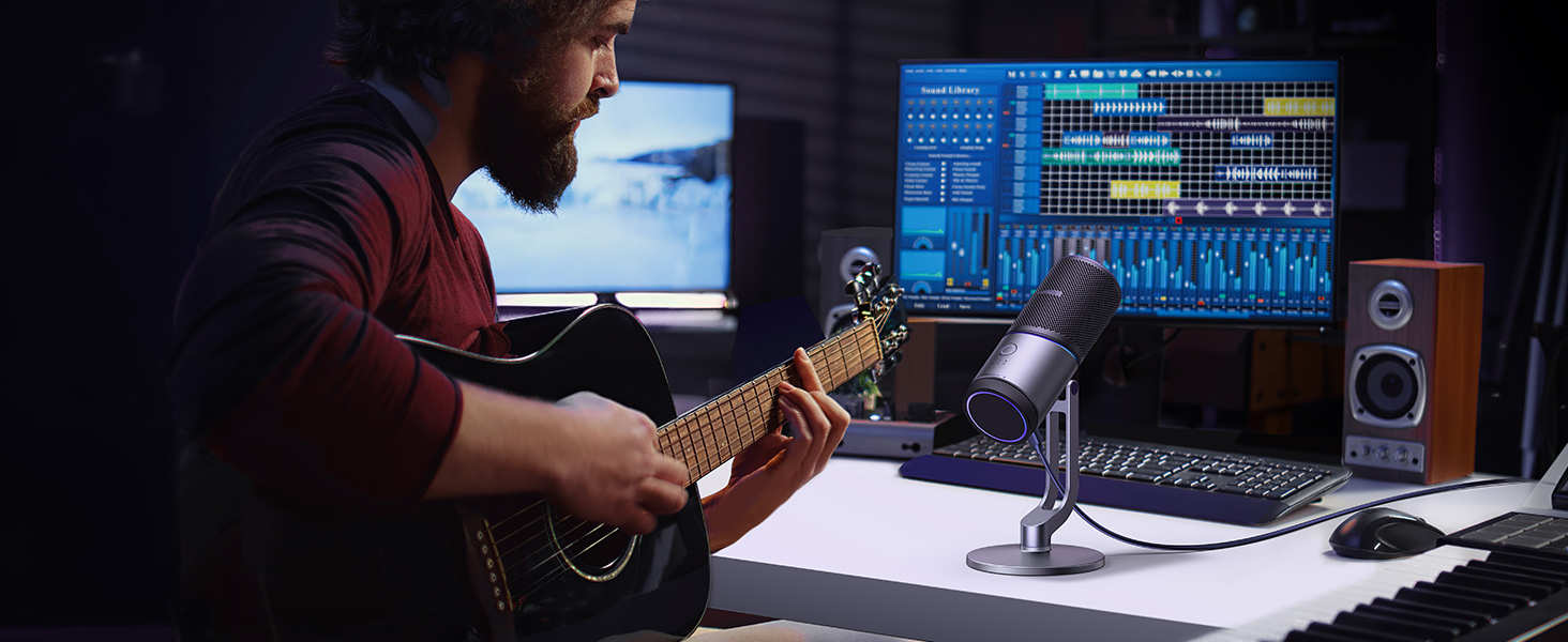 Ugreen Stalinis USB-C mikrofonas 24bit/96kHz su RGB apšvietimu aprašymas - Prekės nuotrauka