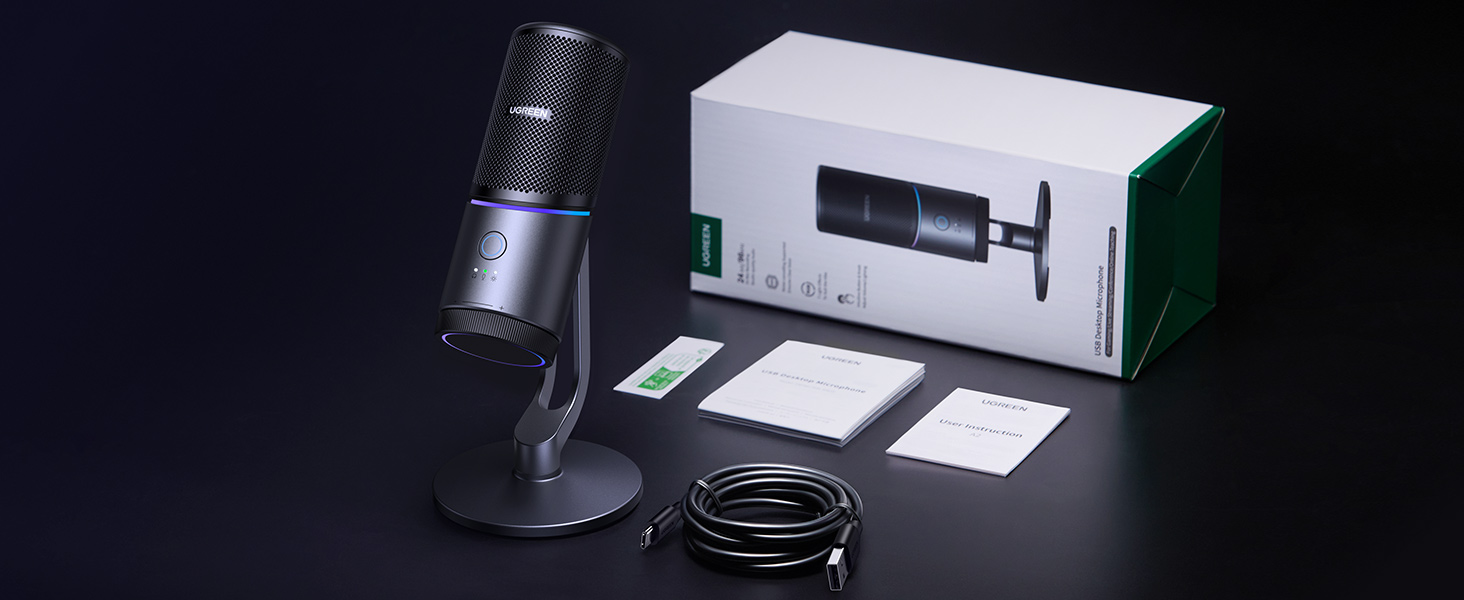 Ugreen Stalinis USB-C mikrofonas 24bit/96kHz su RGB apšvietimu aprašymas - Prekės nuotrauka