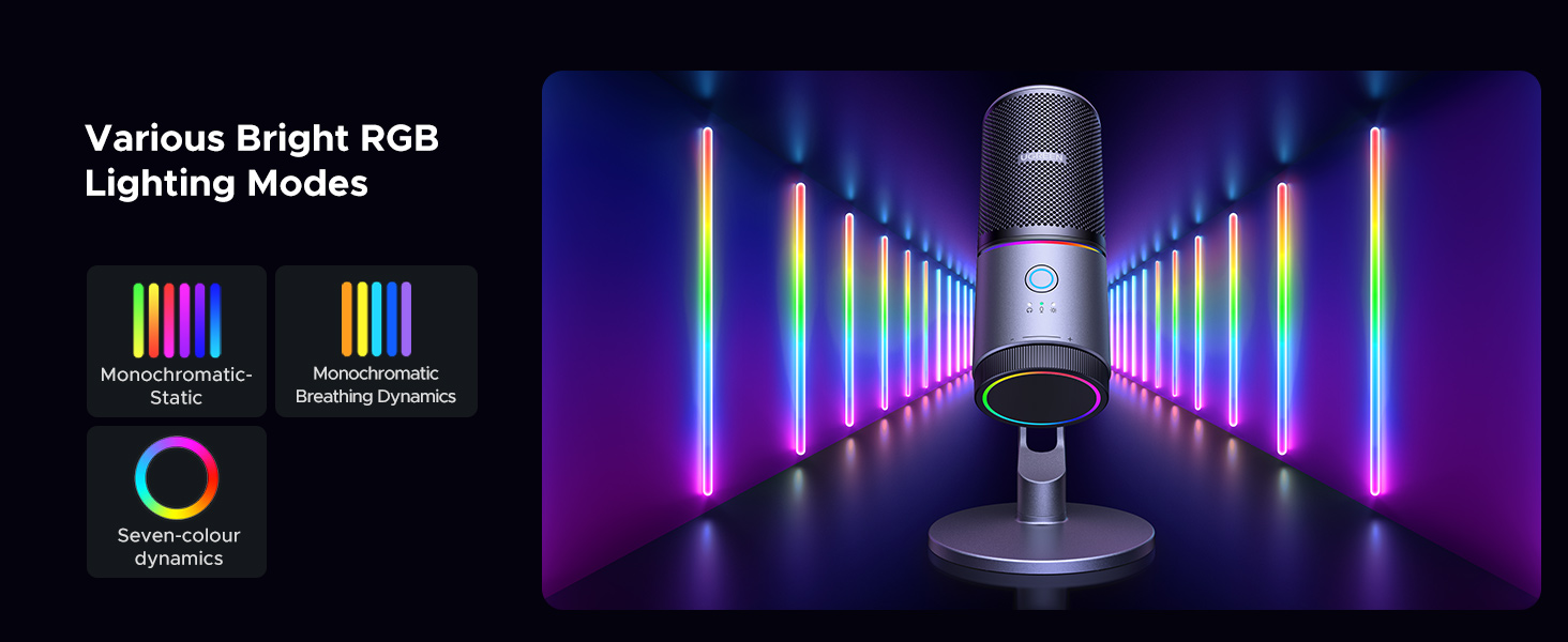 Ugreen Stalinis USB-C mikrofonas 24bit/96kHz su RGB apšvietimu aprašymas - Prekės nuotrauka