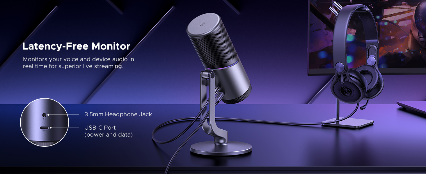 Ugreen Stalinis USB-C mikrofonas 24bit/96kHz su RGB apšvietimu aprašymas - Prekės nuotrauka