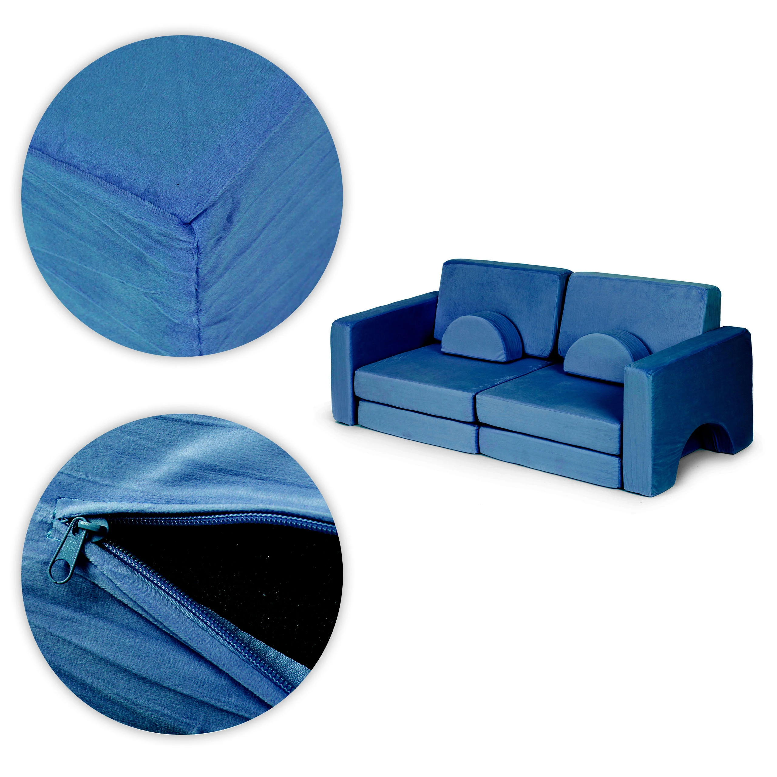 Sudedama modulinė sofa vaikams, didelė, 2 vietų, „pasidaryk pats“, 10 minkštų pagalvių – mėlyna ECOTOYS aprašymas - Prekės nuotrauka