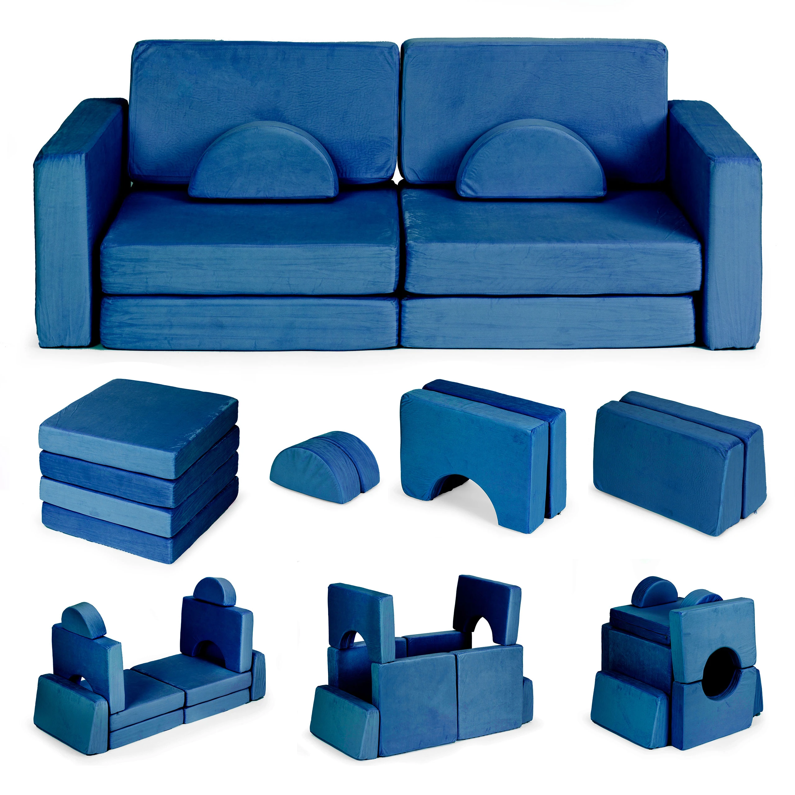 Sudedama modulinė sofa vaikams, didelė, 2 vietų, „pasidaryk pats“, 10 minkštų pagalvių – mėlyna ECOTOYS aprašymas - Prekės nuotrauka
