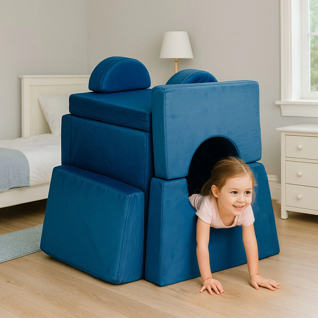 Sudedama modulinė sofa vaikams, didelė, 2 vietų, „pasidaryk pats“, 10 minkštų pagalvių – mėlyna ECOTOYS aprašymas - Prekės nuotrauka