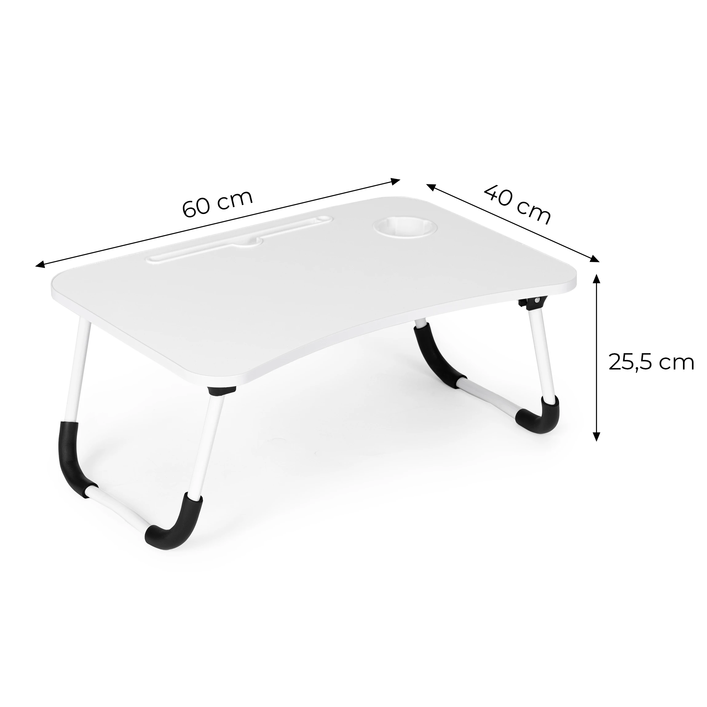 Sulankstomas nešiojamojo kompiuterio stovas, lovos staliukas 60×40 cm, baltas, ModernHome aprašymas - Prekės nuotrauka