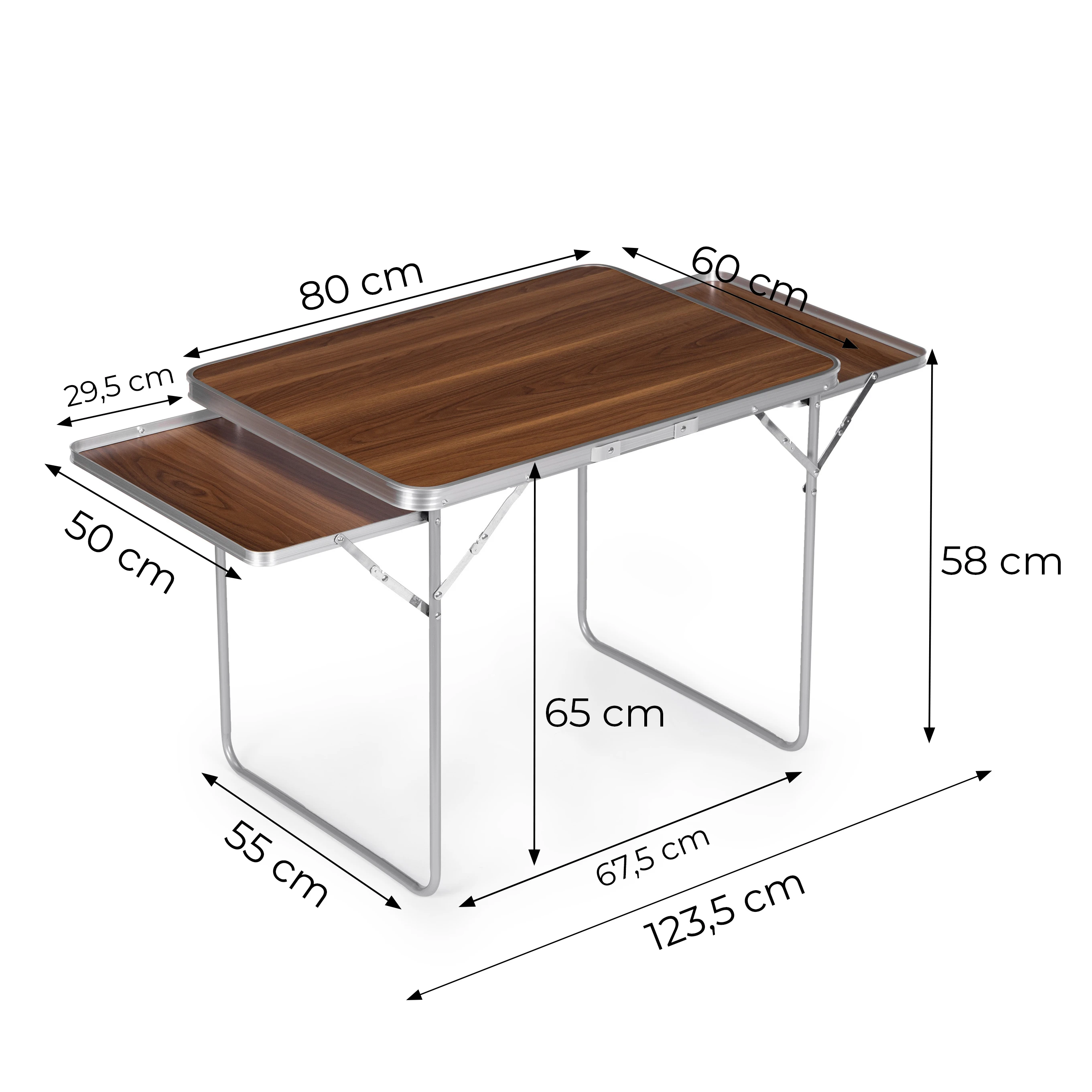Lauko baldų komplektas Sulankstomas stovyklavimo stalas 120×60 cm, lagamino tipo su 2 lentynomis, rudas, MultiGarden aprašymas - Prekės nuotrauka