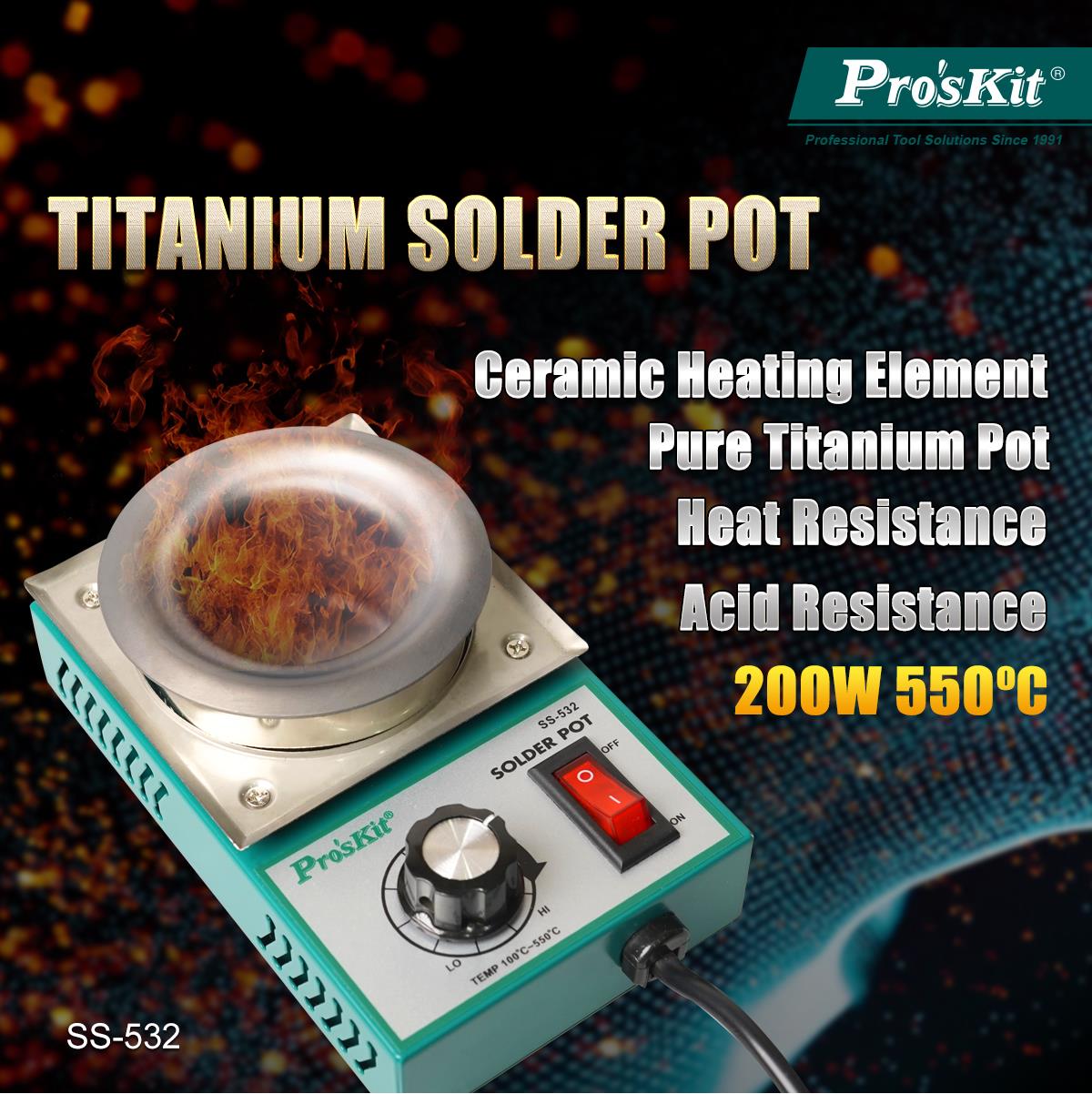Titaninė lydmetalio vonelė 200W/550C, Proskit aprašymas - Prekės nuotrauka