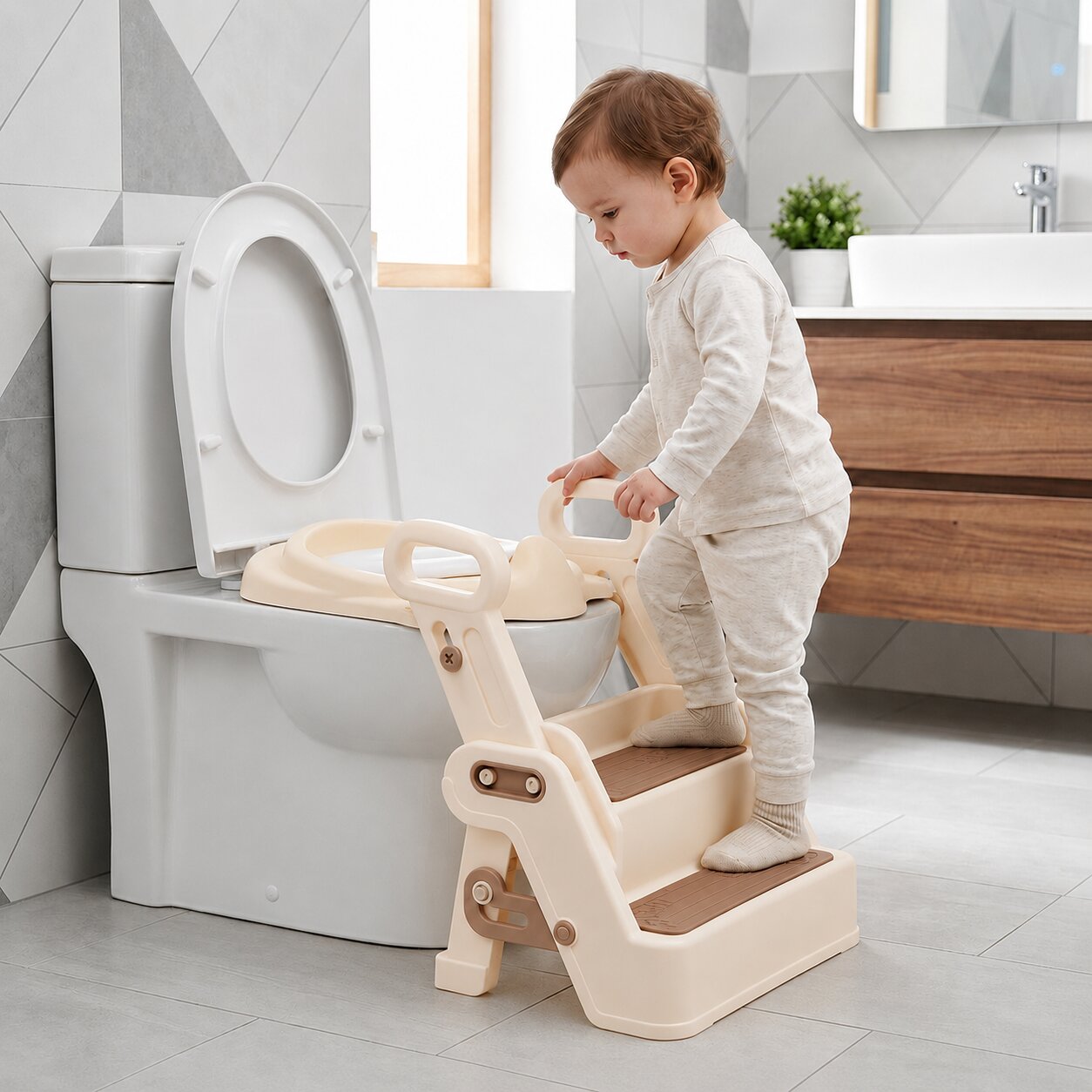 Toilet training seat for children with steps, ladder and handles ECOTOYS aprašymas - Prekės nuotrauka
