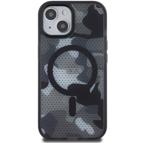 Tumi TUHMP15STCAMK iPhone 15 / 14 / 13 6.1″ juodos spalvos kietas dėklas su „Frosted Camo“ raštu ir MagSafe aprašymas - Prekės nuotrauka