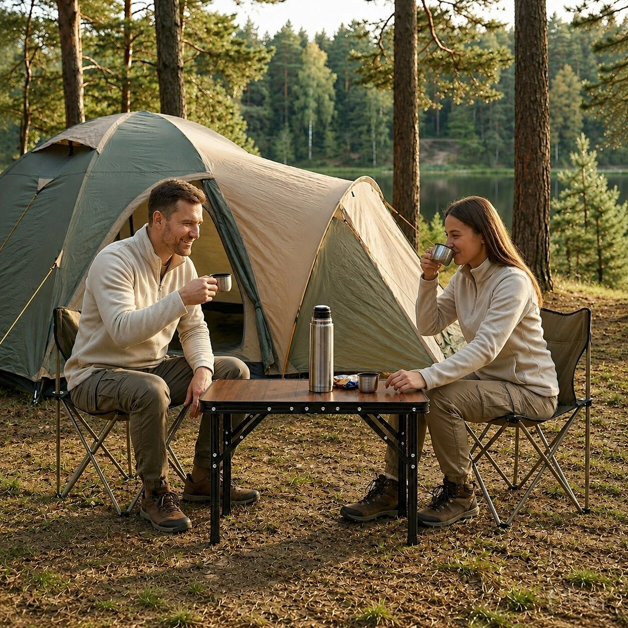 Turistinis kempingo stalas 60×40 cm, sulankstomas į lagaminą, sendinto ąžuolo spalvos, MultiGarden aprašymas - Prekės nuotrauka