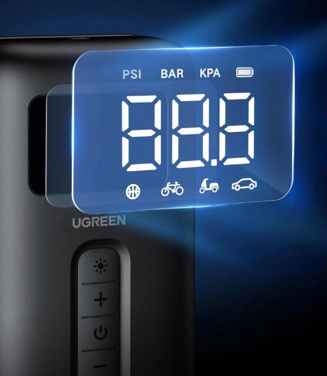 Drėkintuvas Ugreen CD259 air compressor with battery and LED lighting - juodas aprašymas - Prekės nuotrauka