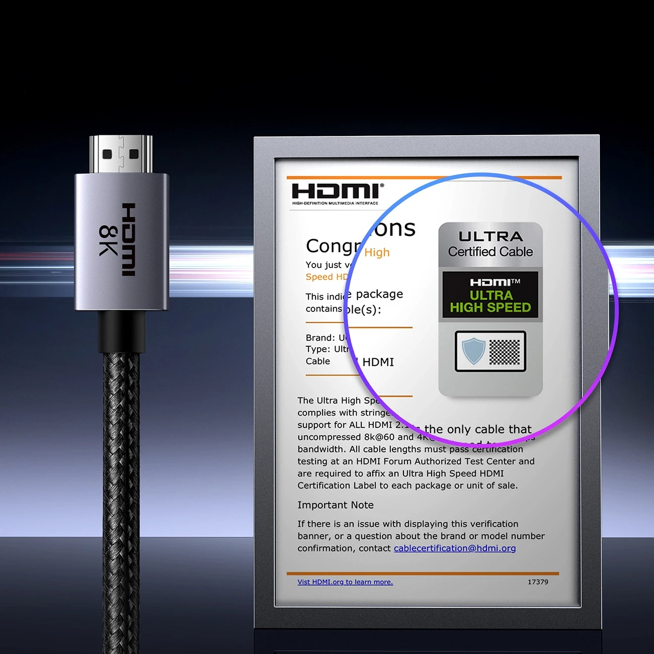 Kabelis Ugreen HD171 25910 su HDMI 2.1 8K sertifikuotas 2 m rutulinis aprašymas - Prekės nuotrauka