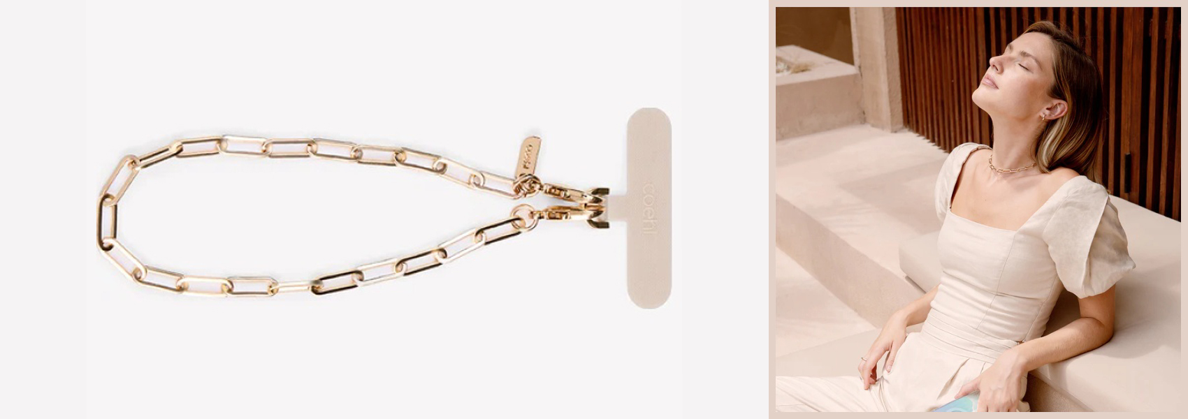 UNIQ Coehl GoldiLocks Handstrap universal phone strap for hand aukso spalvos/champagne aukso spalvos aprašymas - Prekės nuotrauka